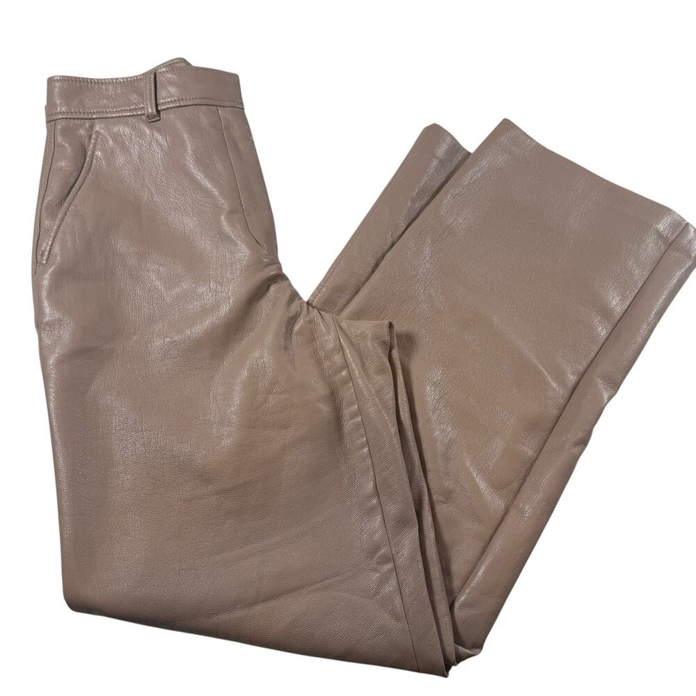 Aritzia Babaton Command Faux Leather Pants Taupe High Waist Trouser Size 6